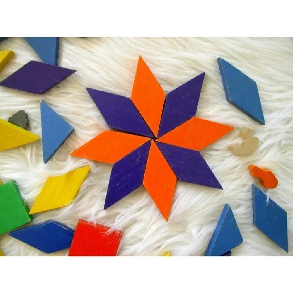 Children's Wooden Pattern Blocks Lot of 59 Pcs